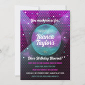 ディスコ・ブローアウトパープルとピンクの誕生日パーティー 招待状 (正面)