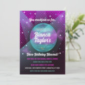 ディスコ・ブローアウトパープルとピンクの誕生日パーティー 招待状 (スタンド正面)