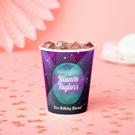 ディスコ・ブローアウトパープルとピンクの誕生日パーティー 紙コップ (インサイチュ)