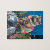 ディスコ・ボールに乗った猫 ジグソーパズル (横)