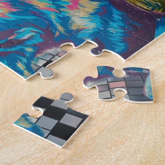 ディスコ・ボール・ディスコ・ディヴァの上の猫 ジグソーパズル (側面)