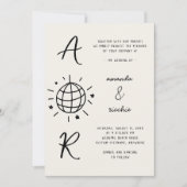 ディスコ モノグラム フレンチ ファン レトロ 手描き 結婚式 招待状 (正面)