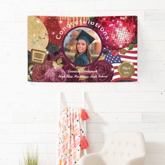 ディスコ・レッドボール、米国国旗の歓迎 横断幕 (インサイチュ)