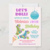 ディスコ ローラー ステーク レトロ グリッター ヒッピーバースデー 招待状 (正面)
