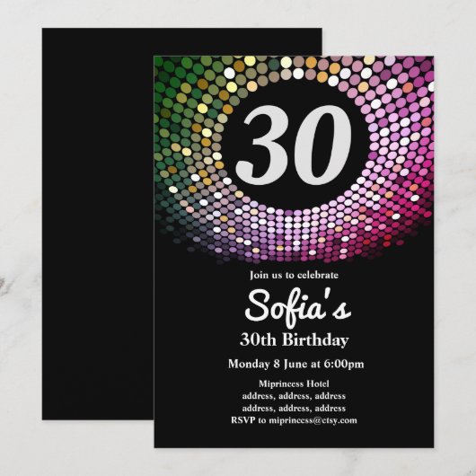 ディスコ・ヴィンテージ・ダンス お誕生日パーティー招待状 招待状 (正面/裏面)