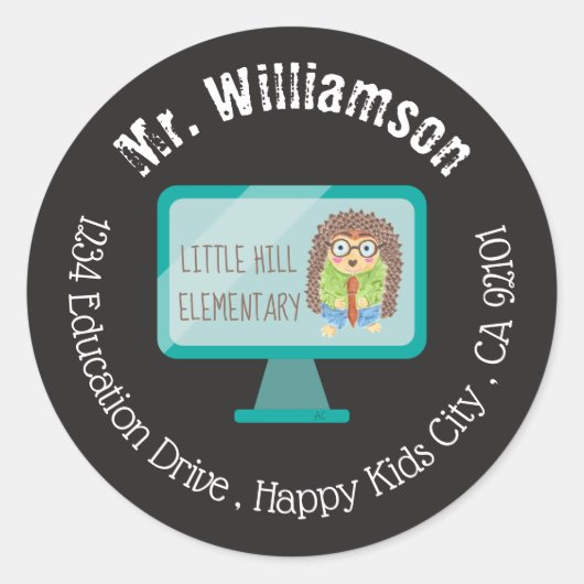 ディスタンス学ヘッジホッグ先生封筒用シール ラウンドシール (正面)