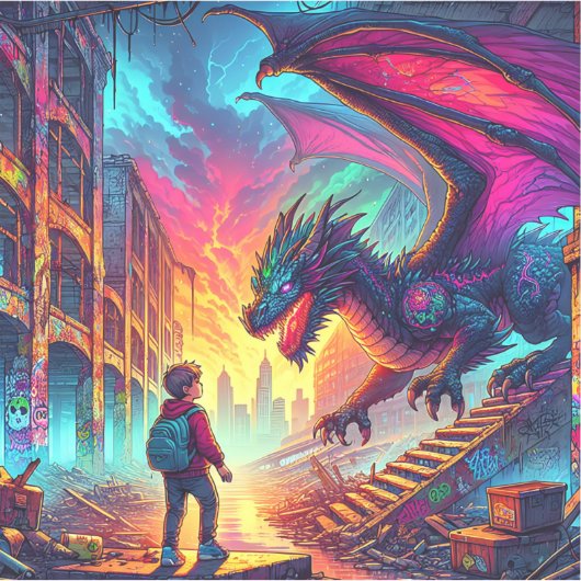 ディストピア世界でドラゴンに出会う少年 シール (正面)