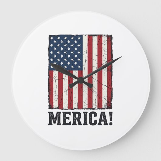 ディストressedアメリカ国旗愛国主義ベクターTシャツデザイン ラージ壁時計 (正面)