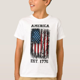 ディストressedアメリカ国旗 フリーダム 1776年設立 tシャツ
