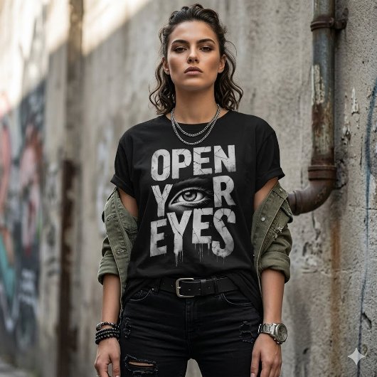 ディストressedオープン・ユア・アイズ アイ グラフィック tシャツ
