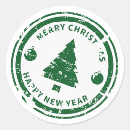 ディストressedスタンプ グリーン ホリデークリスマスツリー ラウンドシール