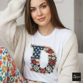 ディストressedフラグイニシャルDフラワーモノグラム Tシャツ