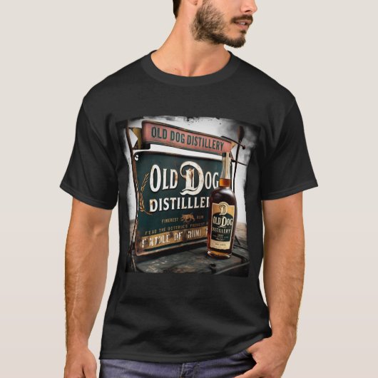 ディストressed看板 オールドドッグ ラム酒 tシャツ (正面)