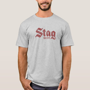 ディストressed "Stag Beer" レトロ赤ロゴTシャツ Tシャツ