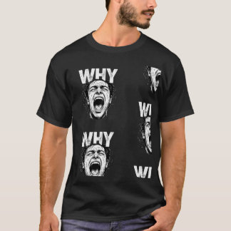 ディストressed WHY テキスト インテンス・スクリーミング・フェイス・アート Tシャツ