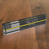 ディスパッチャーの薄い黄線米国旗のモノグラム デスクネームプレート (側面)