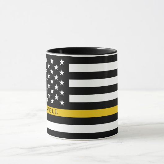 ディスパッチャースタイルのアメリカンフラグ名前をカスタムする マグカップ (中央)