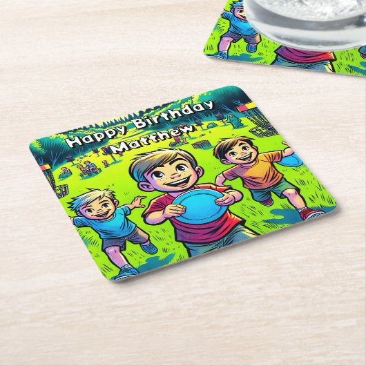 ディスパーソナライズされたクゴルフボーイズ誕生日 スクエアペーパーコースター (アングル)