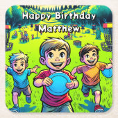 ディスパーソナライズされたクゴルフボーイズ誕生日 スクエアペーパーコースター (正面)