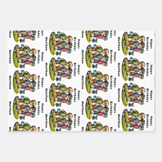 ディスパーソナライズされたクゴルフボーイズ誕生日 ラッピングペーパーシート (正面)