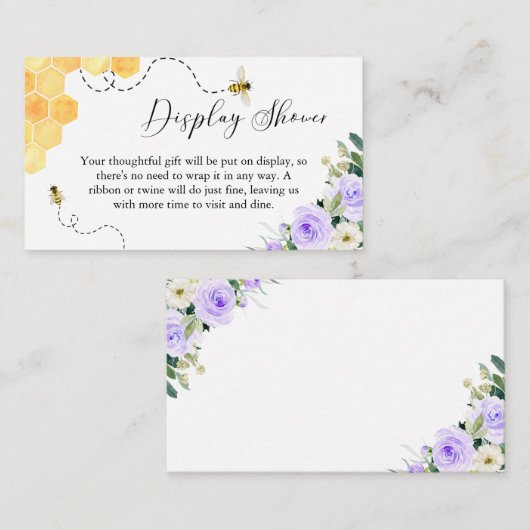 ディスプレイシャワーカードラベンダーハニービー赤ちゃんシャワー エンクロージャーカード (正面/裏面)
