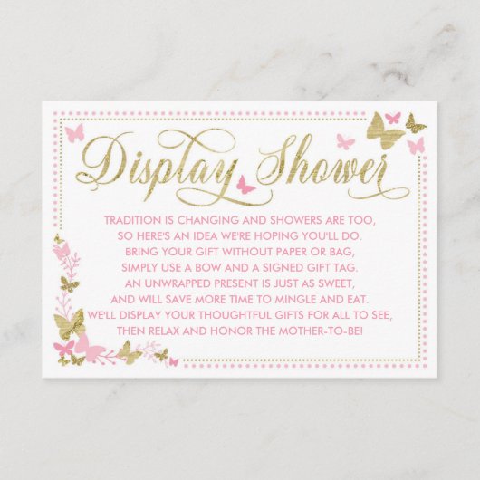 ディスプレイシャワーカード、バタフライベビーシャワー エンクロージャーカード (正面)