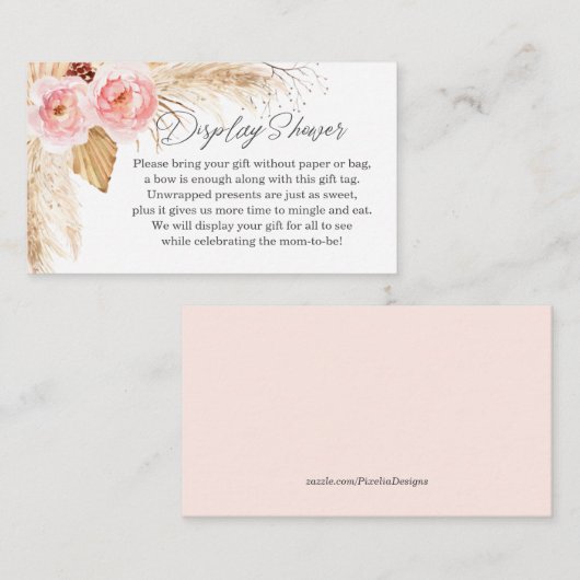 ディスプレイシャワーボホピンクフローラパンパスベビーガール エンクロージャーカード (正面/裏面)