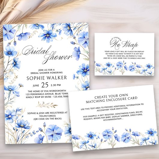 ディスプレイシャワー何か青いフローラブライダルシャワー エンクロージャーカード
