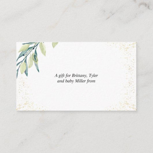 ディスプレイシャワーNoWrap緑の葉の金ゴールド（ばちゃばちゃ）跳ねる エンクロージャーカード (裏面)