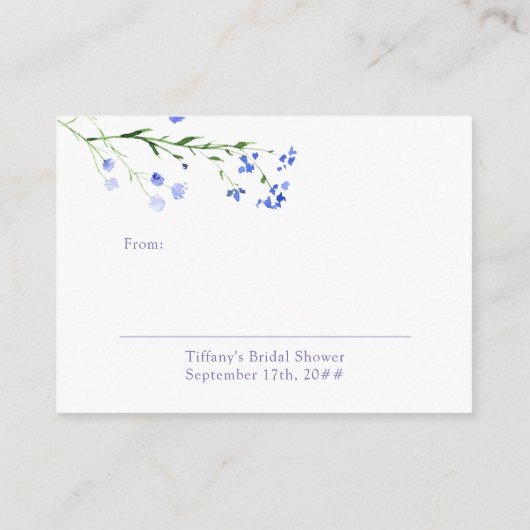 ディスプレーかわいらしシャワーパープルワイルドフラワーギフトラベル エンクロージャーカード (裏面)