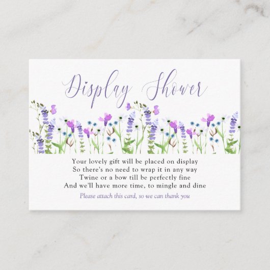 ディスプレーかわいらしシャワーパープルワイルドフラワーギフトラベル エンクロージャーカード (正面)