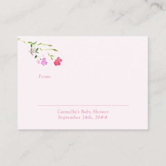 ディスプレーかわいらしシャワーピンク野花ギフトラベル エンクロージャーカード (裏面)
