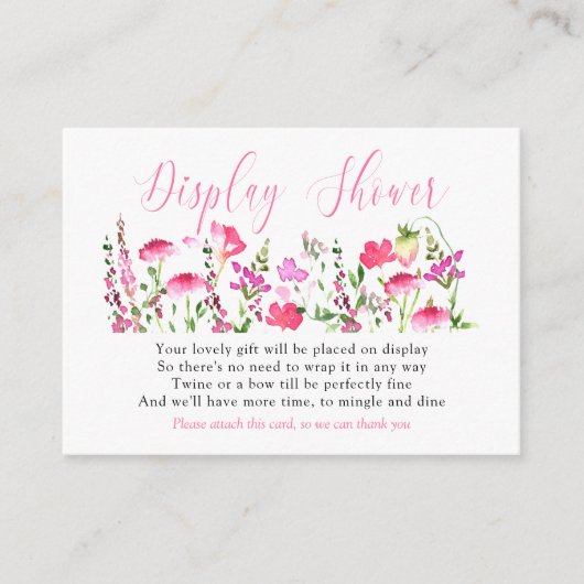 ディスプレーかわいらしシャワーピンク野花ギフトラベル エンクロージャーカード (正面)