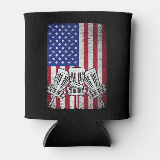 ディス飛んでいるクゴルフ恋人メンズウィメンズアメリカンフラグ 缶クーラー (正面)