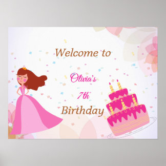 ディズニープリンセスの誕生日ウェルカムサイン ポスター