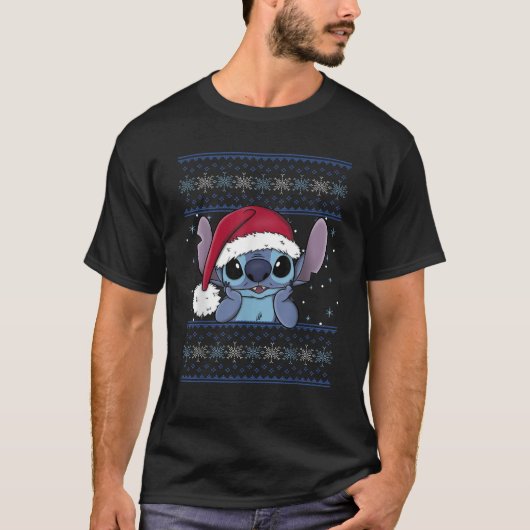 ディズニーリロ編みクリスマスステッチ醜いセーターS Tシャツ (正面)