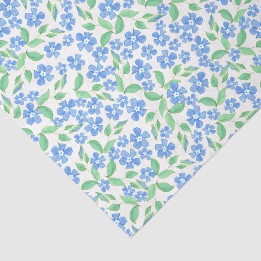 ディティかわいらしーブルー緑の白いペリウィンクル花 薄葉紙 (詳細)