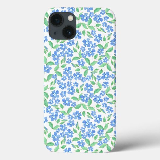 ディティかわいらしーブルー緑の白いペリウィンクル花 Case-Mate iPhoneケース (裏面)