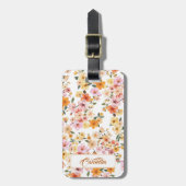 ディティかわいらしー花柄イエローオレンジパターン ラゲッジタグ (正面縦)