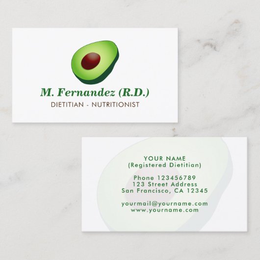ディティアン栄養士アボカドのロゴ名刺 名刺 (正面/裏面)