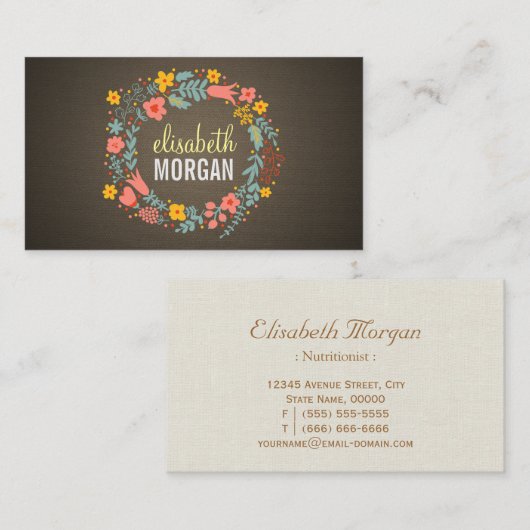 ディティティアン栄養士 – バーラップフローラリース 名刺 (正面/裏面)