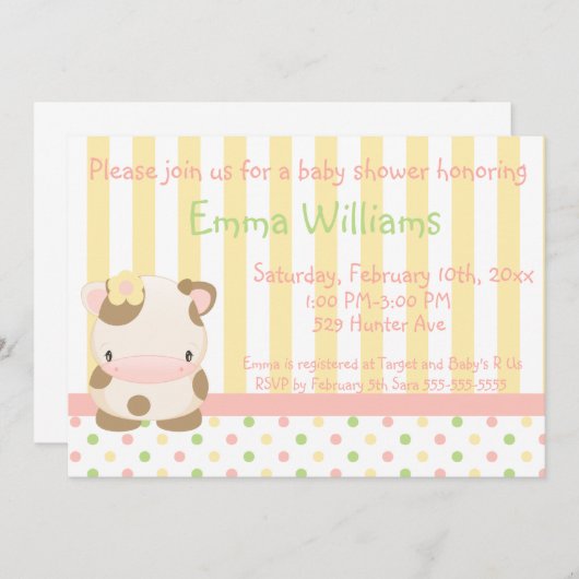 ディドルズファーモーム-牛ベビーシャワー招待状4 招待状 (正面/裏面)