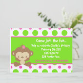 ディドルズモンキーガール5x7誕生日招待状 招待状 (スタンド正面)