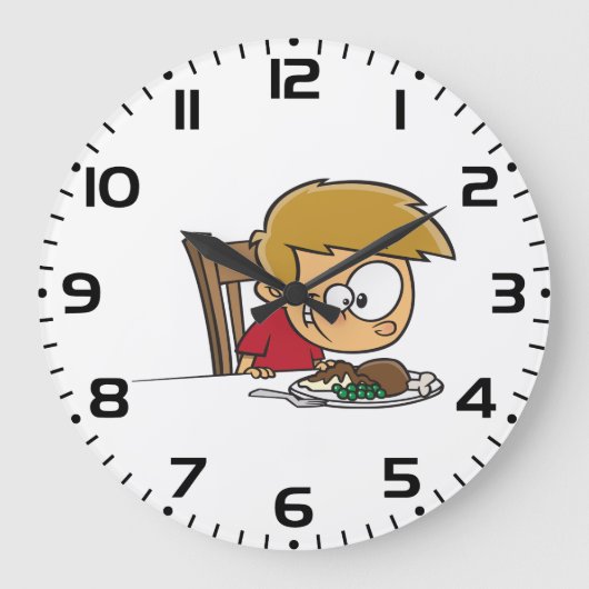 ディナおもしろいーに興奮した漫画の少年 ラージ壁時計 (正面)