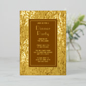 ディナはっきりしたーパーティー招待状ボタニカルエレガントゴールデン 箔招待状 (立ち正面)