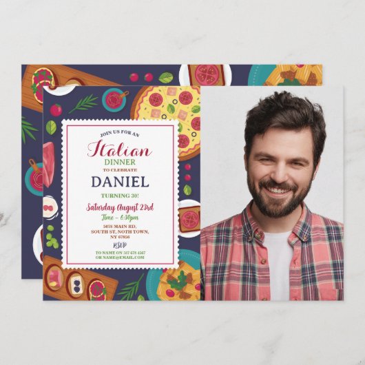 ディナイタリアンー誕生日パーティーピザランチ写真 招待状 (正面/裏面)