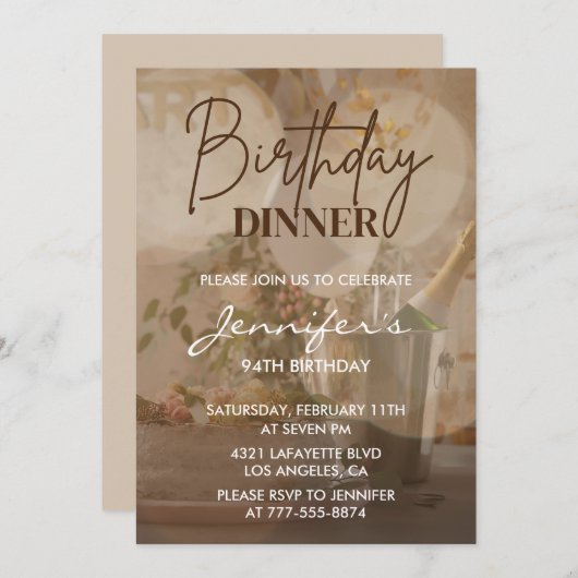 ディナエレガントーモダンシャンパン94歳の誕生日 招待状 (正面/裏面)