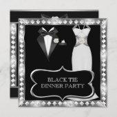 ディナフォーマルーパーティーホワイトブラックタイハリウッド 招待状 (正面/裏面)