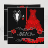 ディナフォーマルーパーティーホワイトブラックタイレッド2a 招待状 (正面/裏面)