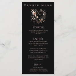 ディナーとバーメニュー – バラ金ゴールド花とハート メニュー